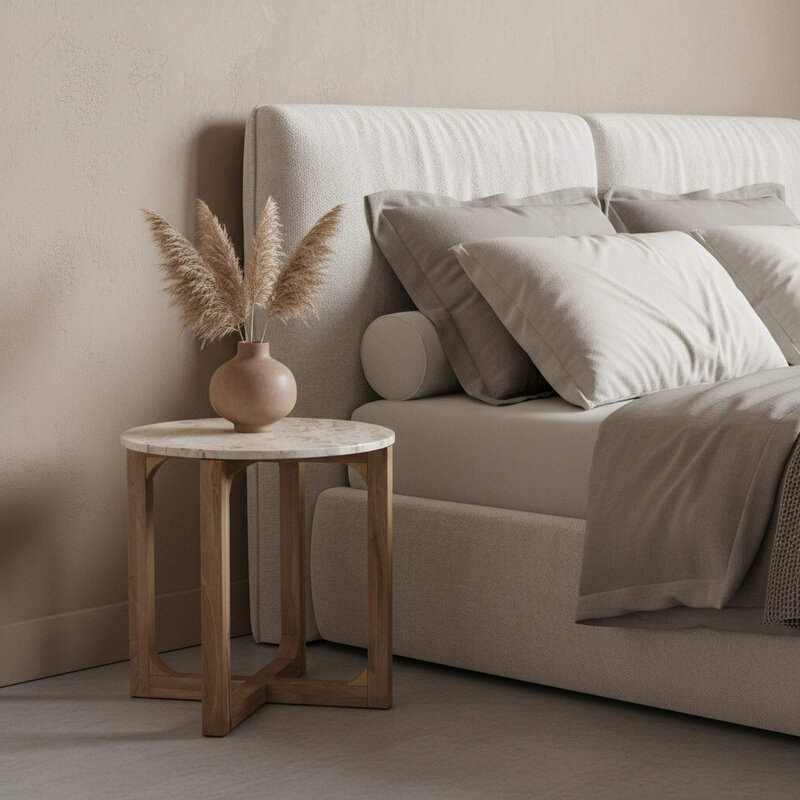 Raw Materials-collectie Marmeren bijzettafel CrÃ©me - 50x50x50 cm