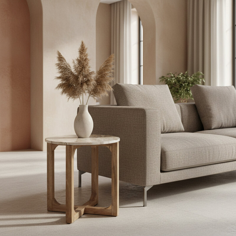 Raw Materials-collectie Marmeren bijzettafel CrÃ©me - 50x50x50 cm