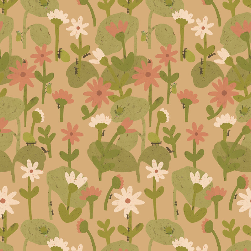 Meet Me at the Wall-collectie Blooming daisies – Warm beige Wallpaper by Lotte Dirks | Into the Flowerfields Collection