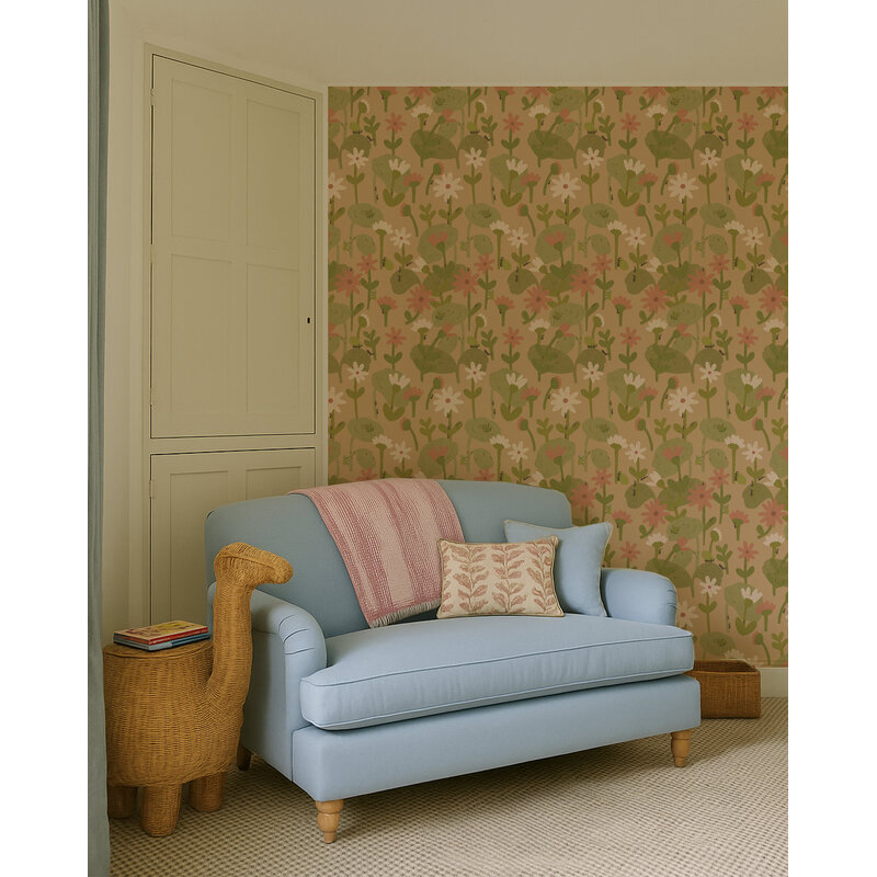Meet Me at the Wall-collectie Blooming daisies – Warm beige Wallpaper by Lotte Dirks | Into the Flowerfields Collection