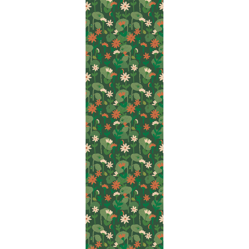 Meet Me at the Wall-collectie Blooming daisies – Forest green Wallpaper by Lotte Dirks | Into the Flowerfields Collection