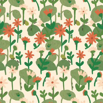Meet Me at the Wall Blooming daisies – Warm white Wallpaper by Lotte Dirks | Into the Flowerfields Collection
