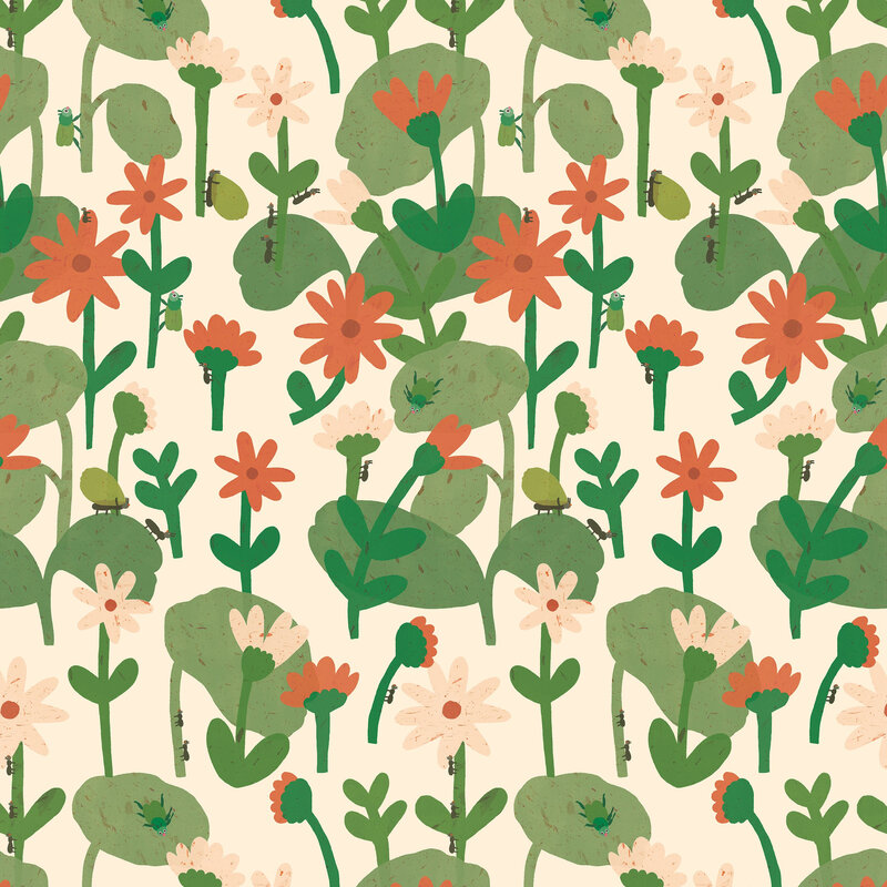 Meet Me at the Wall-collectie Blooming daisies – Warm white Wallpaper by Lotte Dirks | Into the Flowerfields Collection