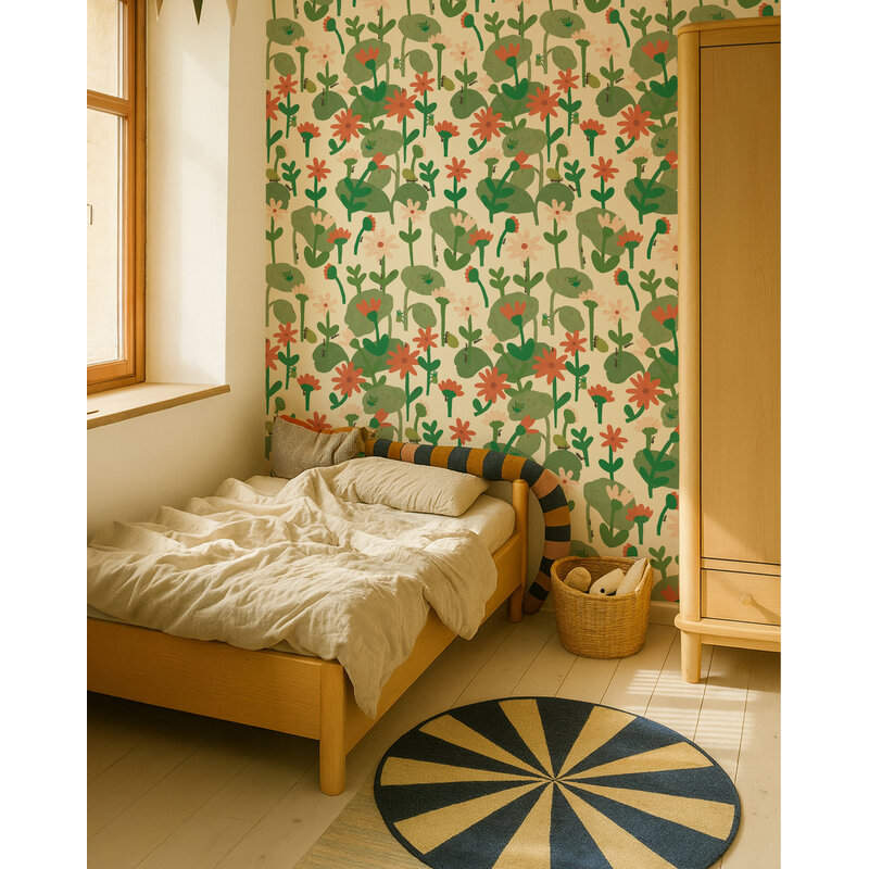 Meet Me at the Wall-collectie Blooming daisies – Warm white Wallpaper by Lotte Dirks | Into the Flowerfields Collection
