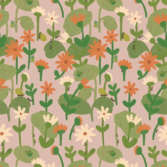 Meet Me at the Wall Blooming daisies –  Smokey pink Wallpaper by Lotte Dirks | Into the Flowerfields Collection