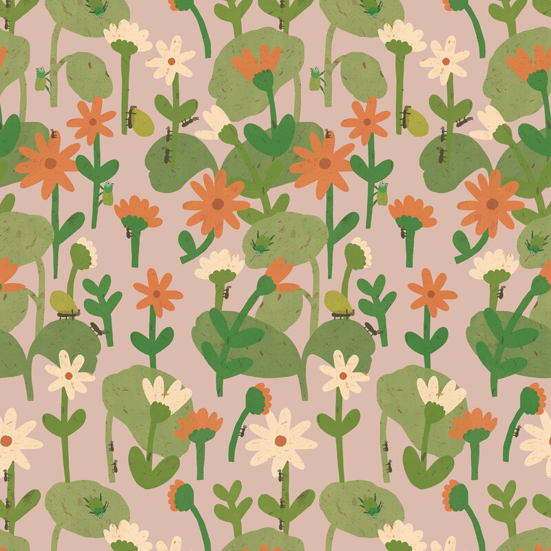 Meet Me at the Wall-collectie Blooming daisies –  Smokey pink Wallpaper by Lotte Dirks | Into the Flowerfields Collection