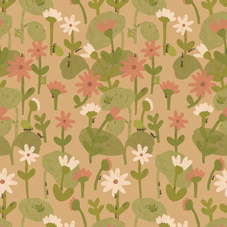 Meet Me at the Wall Blooming daisies – Warm beige Wallpaper by Lotte Dirks | Into the Flowerfields Collection