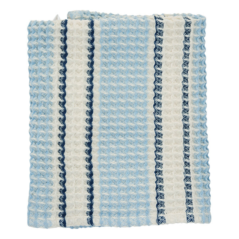 Madam Stoltz-collectie Wafel handdoek: blauw gebroken wit
