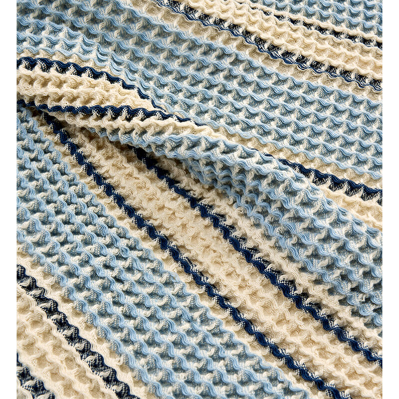 Madam Stoltz-collectie Wafel handdoek: blauw gebroken wit
