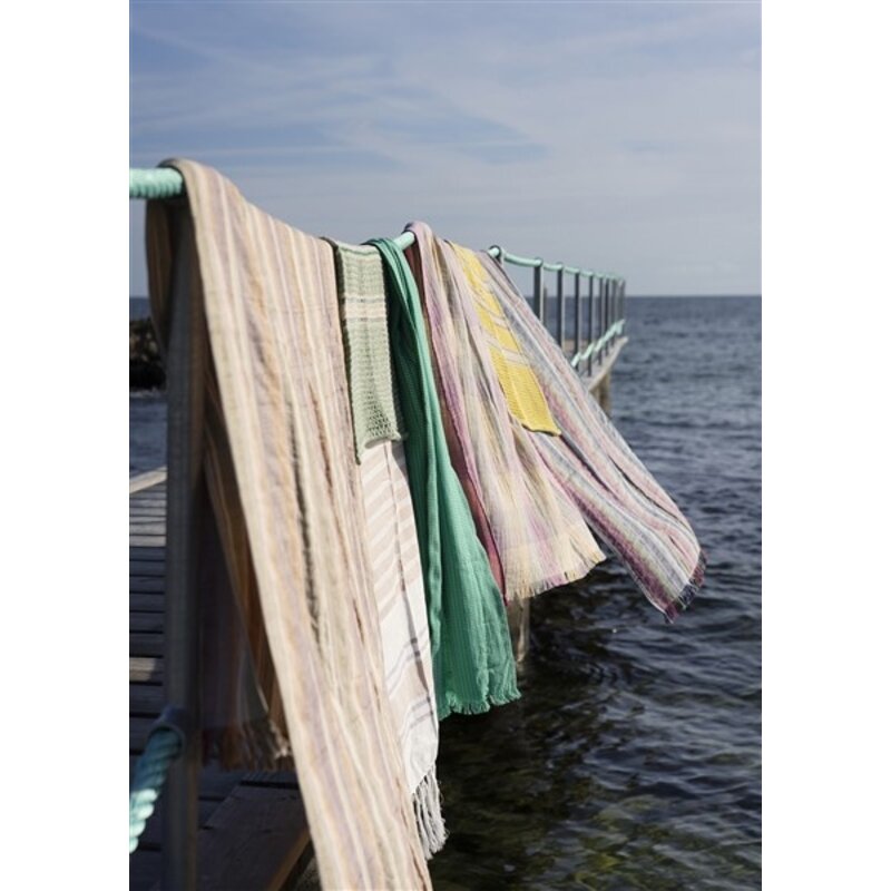 Madam Stoltz-collectie Waffle hand towel Green, off white