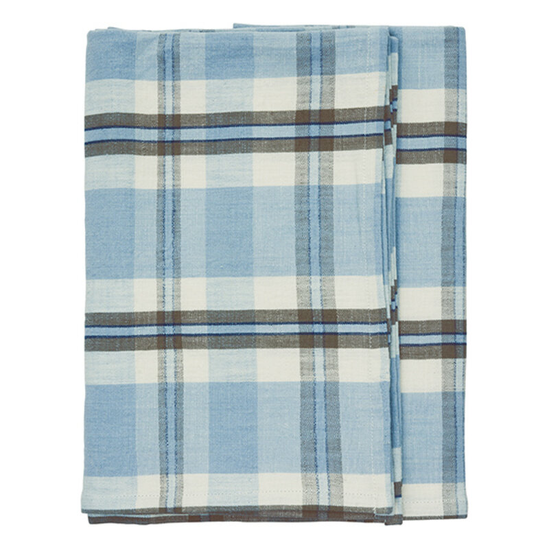 Madam Stoltz-collectie Geruit katoenen tafelkleed: lichtblauw taupe gebroken wit marineblauw