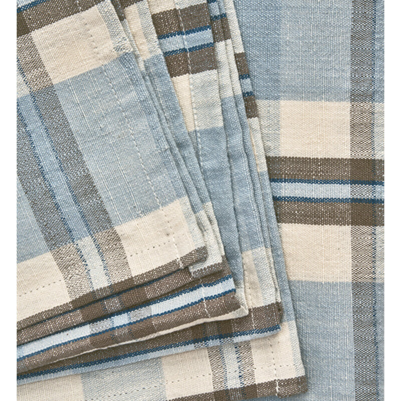 Madam Stoltz-collectie Geruit katoenen tafelkleed: lichtblauw taupe gebroken wit marineblauw