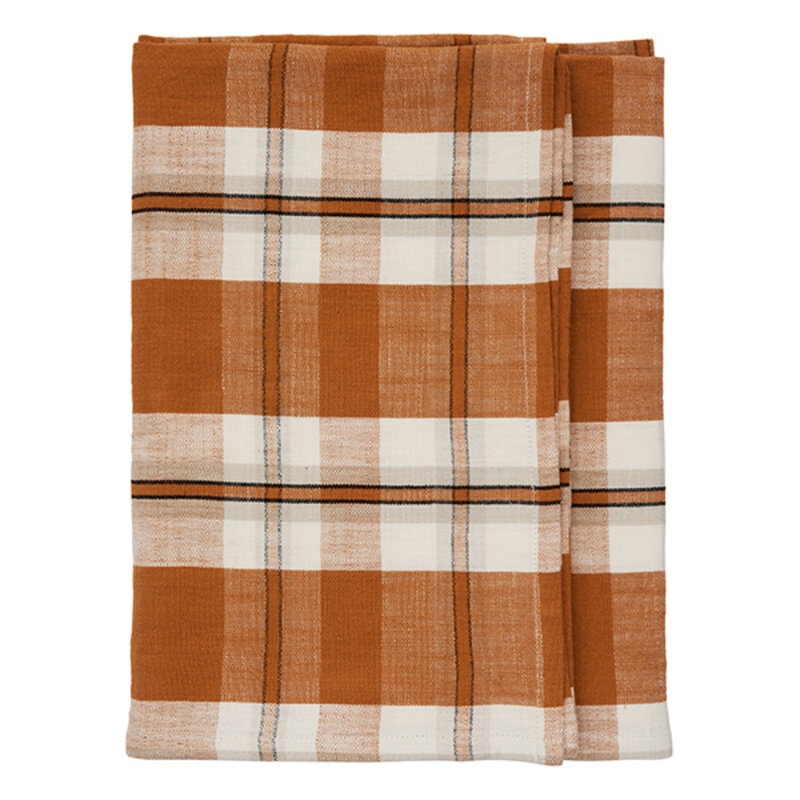 Madam Stoltz-collectie Checked cotton tablecloth Pumpkin spice, off white, light grey, black