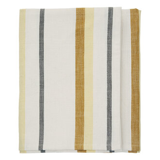 Madam Stoltz Striped cotton tablecloth Off white, golden orange, lemonade, grey