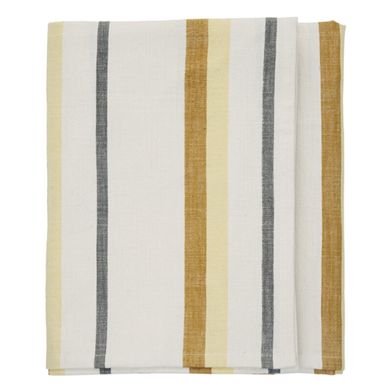 Madam Stoltz-collectie Striped cotton tablecloth Off white, golden orange, lemonade, grey