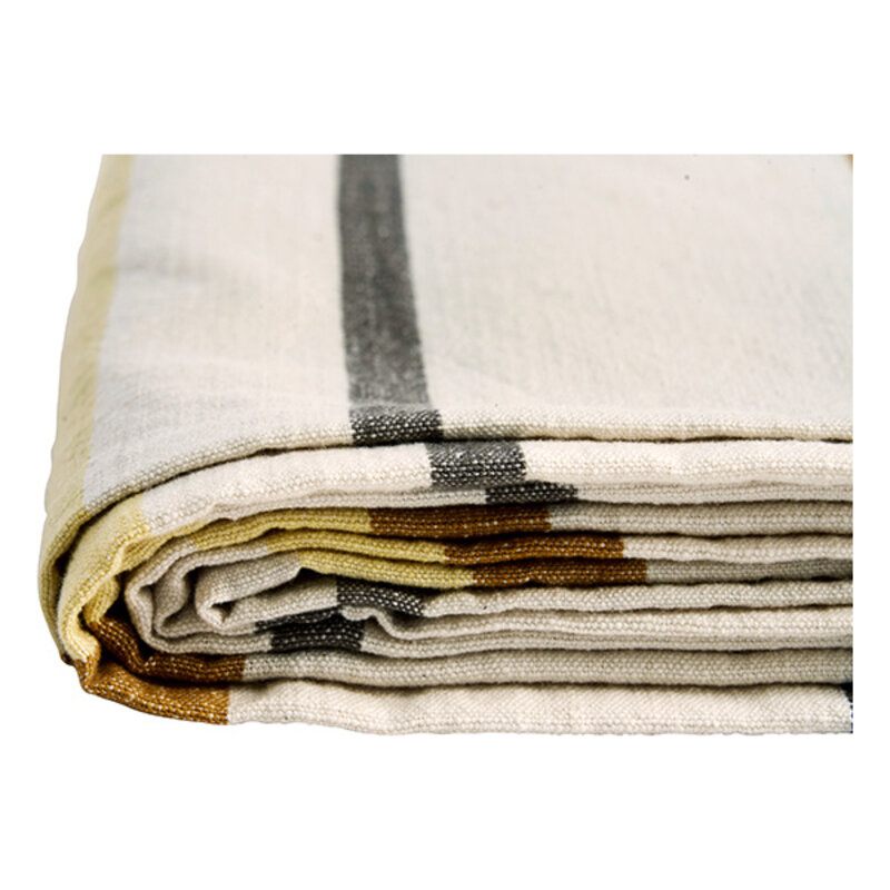 Madam Stoltz-collectie Striped cotton tablecloth Off white, golden orange, lemonade, grey