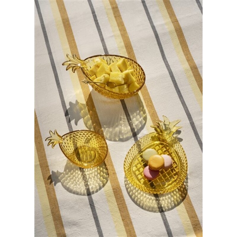 Madam Stoltz-collectie Striped cotton tablecloth Off white, golden orange, lemonade, grey