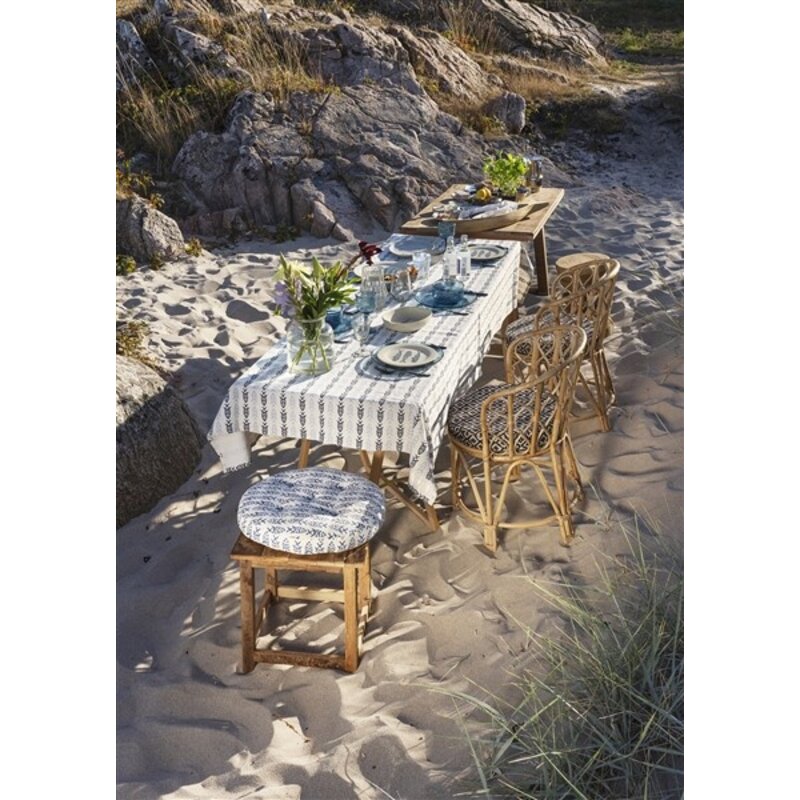 Madam Stoltz-collectie Printed cotton tablecloth Off white, dark blue, light blue