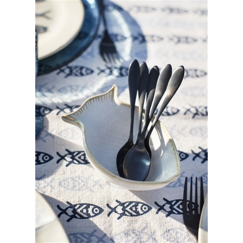 Madam Stoltz-collectie Printed cotton tablecloth Off white, dark blue, light blue