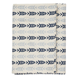 Madam Stoltz Printed cotton tablecloth Off white, dark blue, light blue