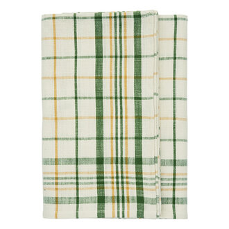 Madam Stoltz Checked cotton tablecloth Off white, yellow, green