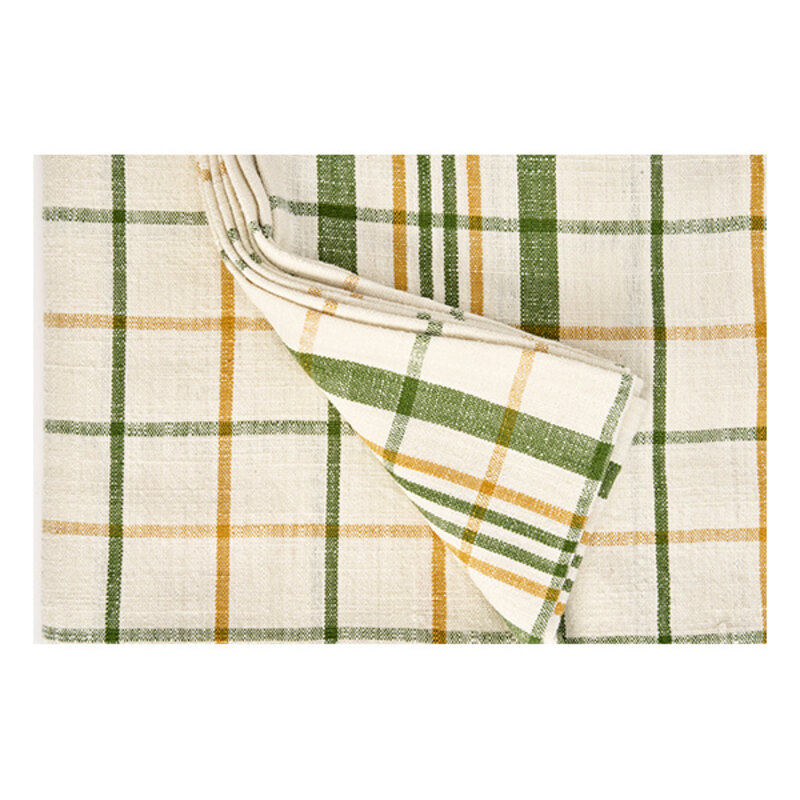 Madam Stoltz-collectie Checked cotton tablecloth Off white, yellow, green