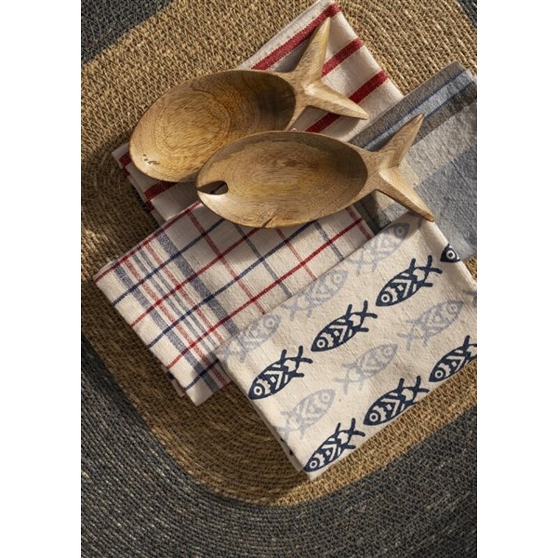 Madam Stoltz-collectie Geruite katoenen servetten: lichtblauw taupe gebroken wit marineblauw