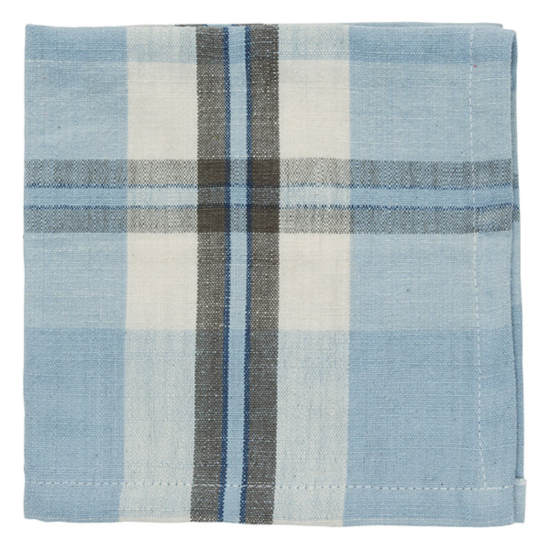 Madam Stoltz-collectie Checked cotton napkins Light blue, taupe, off white, navy
