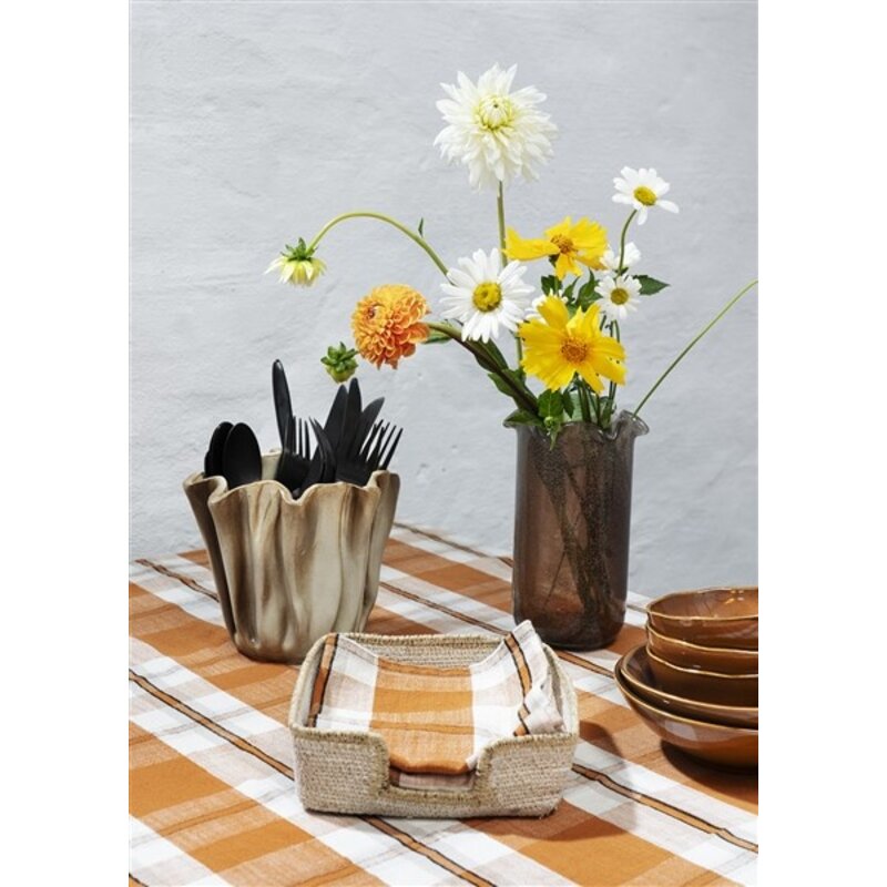 Madam Stoltz-collectie Checked cotton napkins Pumpkin spice, off white, light grey, black