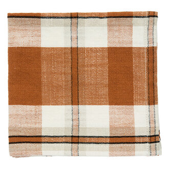 Madam Stoltz Checked cotton napkins Pumpkin spice, off white, light grey, black