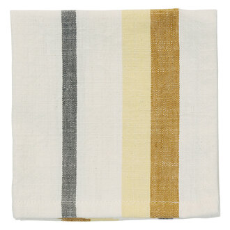 Madam Stoltz Striped cotton napkins Off white, golden orange, lemonade, grey