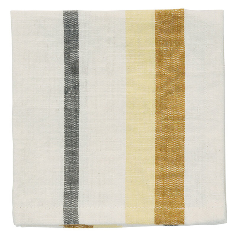 Madam Stoltz-collectie Striped cotton napkins Off white, golden orange, lemonade, grey