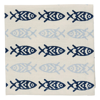 Madam Stoltz Printed cotton napkins Off white, dark blue, light blue