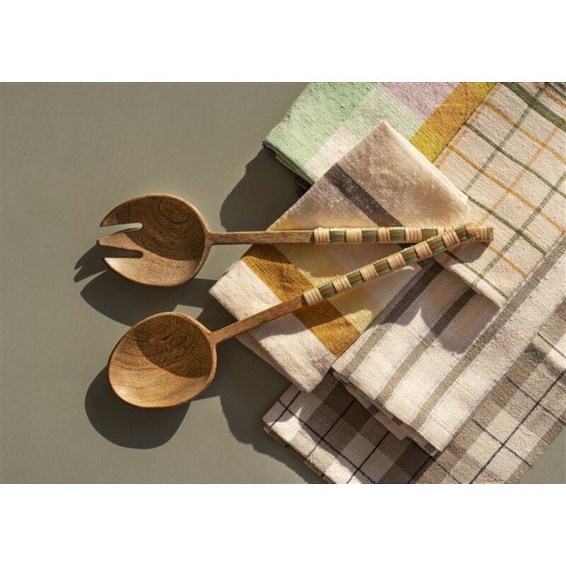 Madam Stoltz-collectie Checked cotton napkins Off white, yellow, green