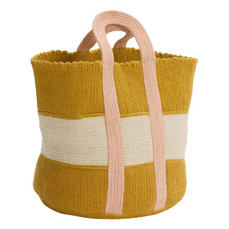 Madam Stoltz Striped cotton bag Mustard, pink, off white