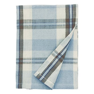 Madam Stoltz Geruite theedoek Lichtblauw Taupe gebroken wit marineblauw
