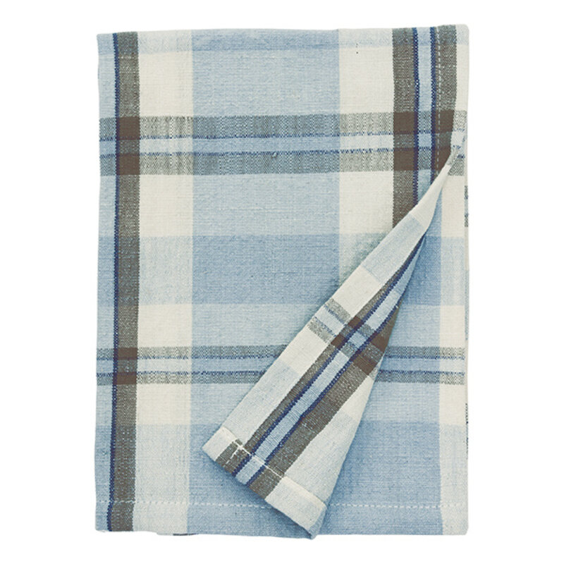 Madam Stoltz-collectie Geruite theedoek Lichtblauw Taupe gebroken wit marineblauw