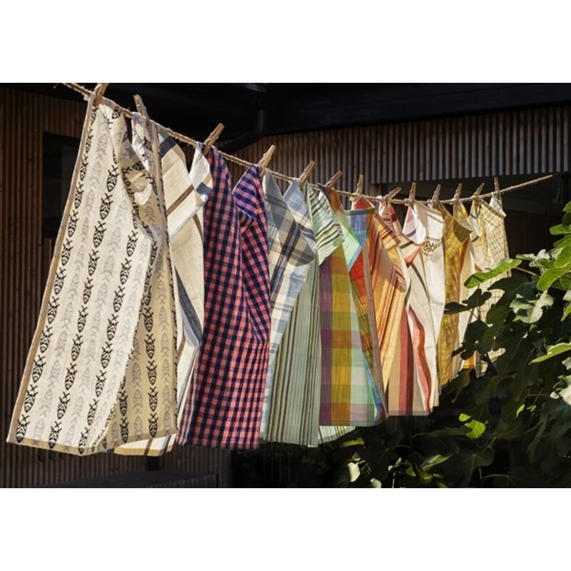 Madam Stoltz-collectie Checked kitchen towel Light blue, taupe, off white, navy