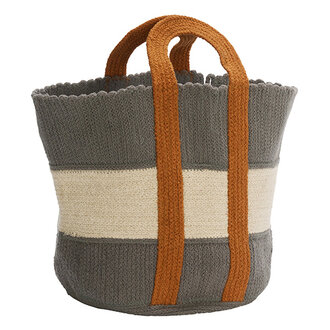 Madam Stoltz Striped cotton bag Grey, pumpkin spice, off white