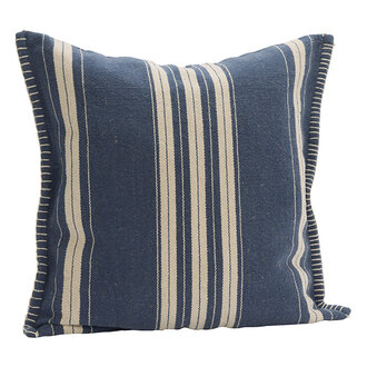 Madam Stoltz Gestreepte kussenhoes Marineblauw gebroken wit