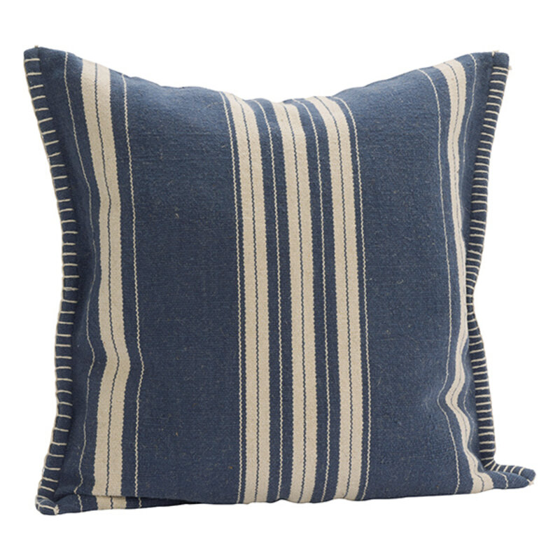 Madam Stoltz-collectie Gestreepte kussenhoes Marineblauw gebroken wit