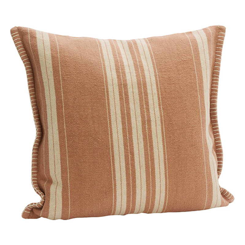 Madam Stoltz-collectie Gestreepte kussenhoes Oudroze gebroken wit