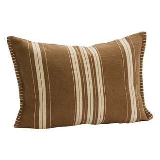 Madam Stoltz Striped cushion cover Tapenade, off white
