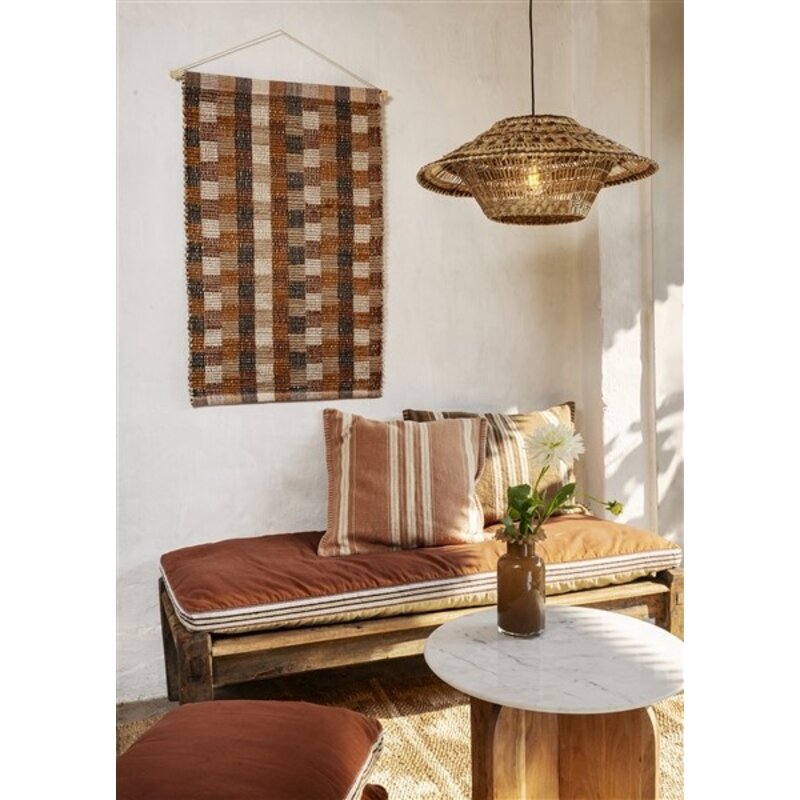 Madam Stoltz-collectie Striped cushion cover Tapenade, off white