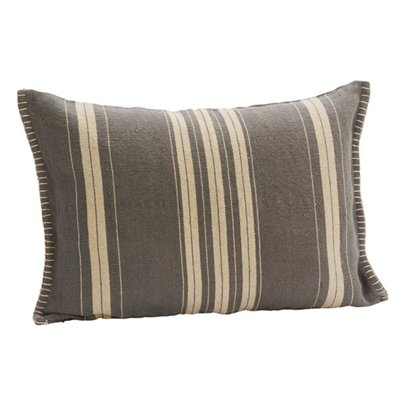 Madam Stoltz-collectie Gestreepte kussenhoes Grijs gebroken wit