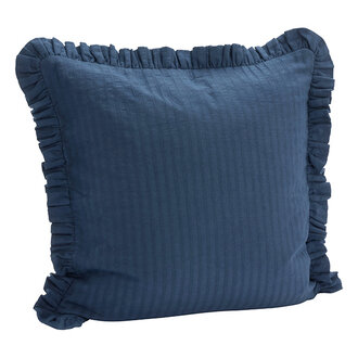 Madam Stoltz Kussenhoes met ruches Donkerblauw