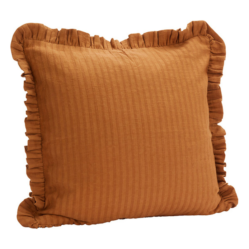 Madam Stoltz-collectie Kussenhoes met ruches Roestbruin