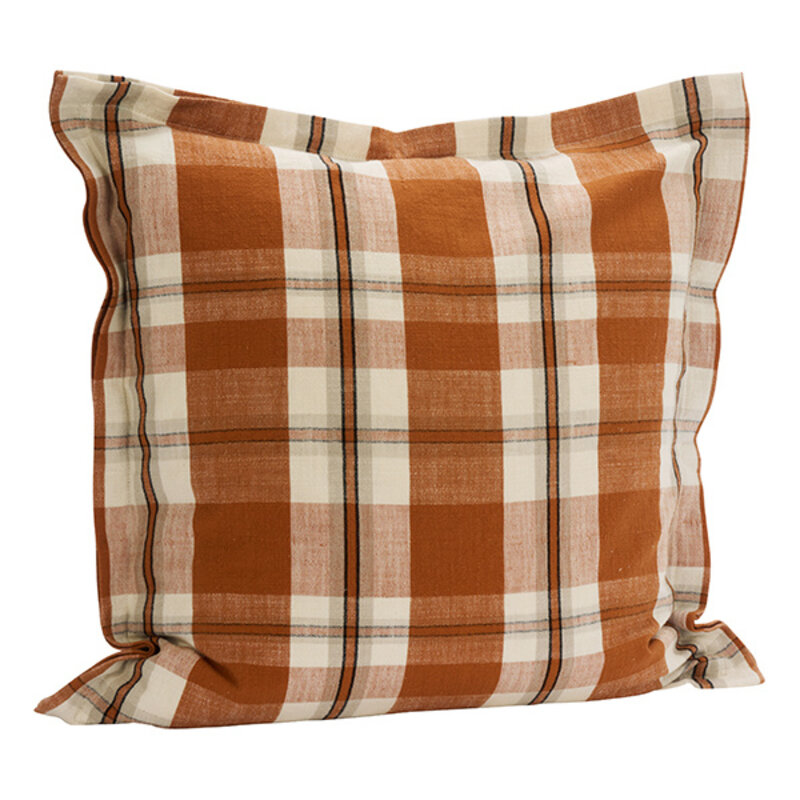 Madam Stoltz-collectie Geruite katoenen kussenhoes Pompoenkruid gebroken wit lichtgrijs zwart