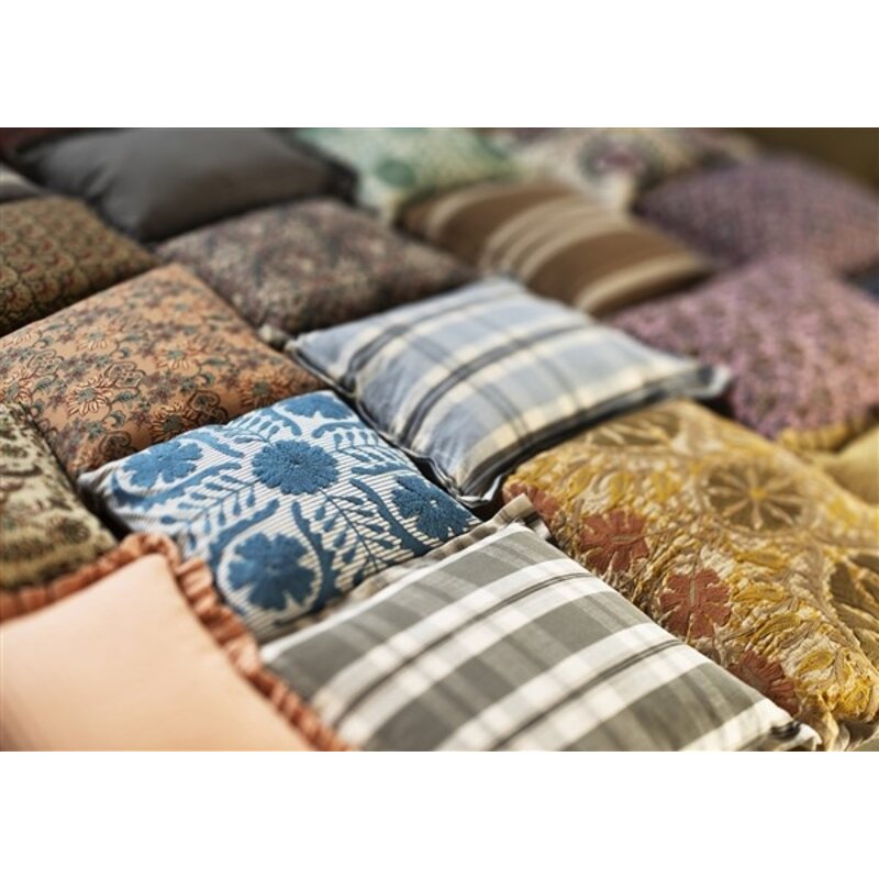 Madam Stoltz-collectie Geruite katoenen kussenhoes Lichtblauw taupe gebroken wit marineblauw