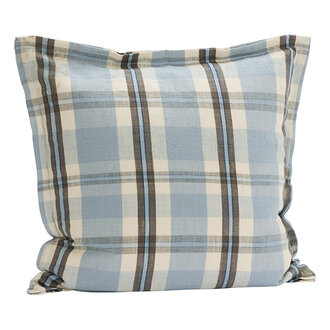 Madam Stoltz Geruite katoenen kussenhoes Lichtblauw taupe gebroken wit marineblauw